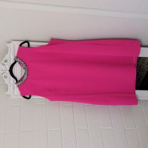 Hot Pink Shift Mini Dress | Sail to Sable | XL | Navy Tweed at Collar